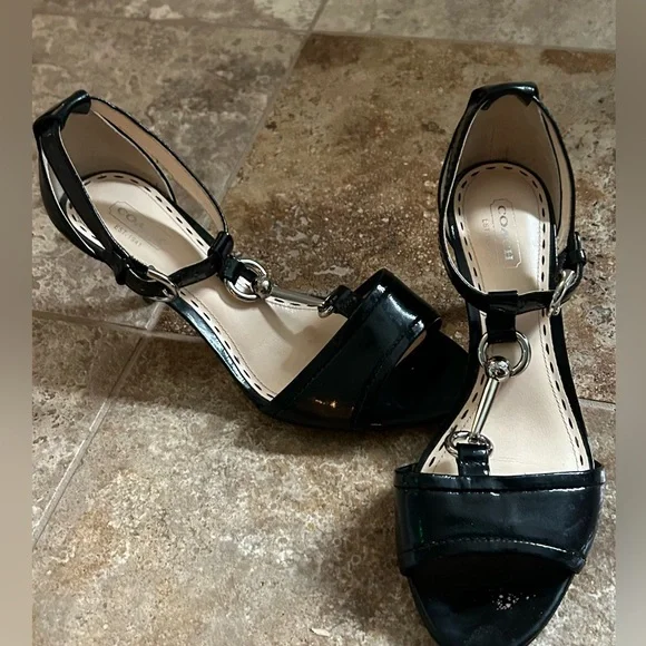 PRICE CUT!!  Coach Black Patent Leather Sandals with Silver Accents - Picture 7 of 7